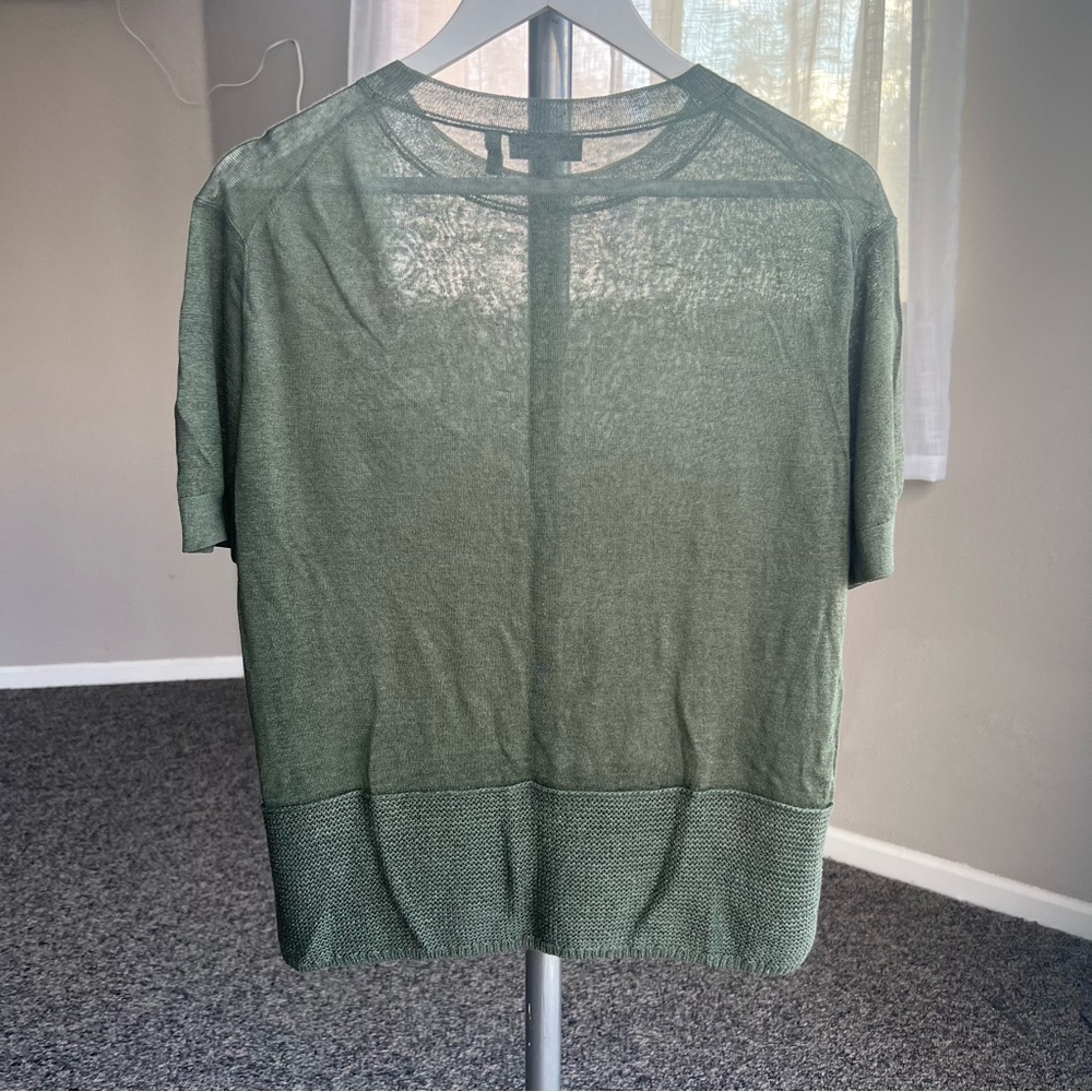 Theory Linen Blend Easy Tee in Clover Green - Picture 3 of 8